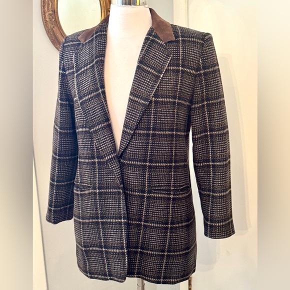 Brandon Thomas Jackets & Blazers - Plaid Blazer Leather Suede Collar Medium Wool blend Academia Preppy